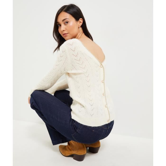 GRAIN DE MALICE Gilet pull 2 en 1 femme Blanc casse Cdiscount Pret a Porter