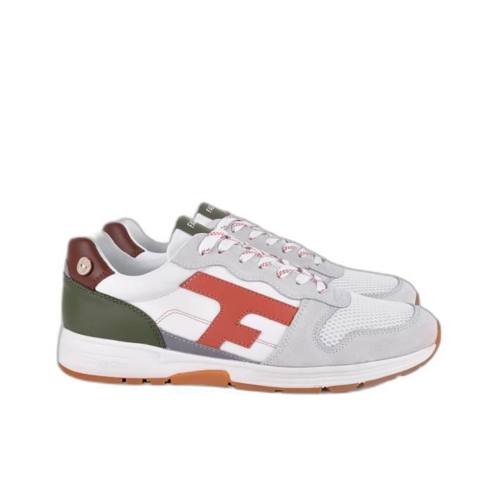 Faguo Baskets suède synthétique Faguo Olive - Homme - Blanc - Lacets - Plat