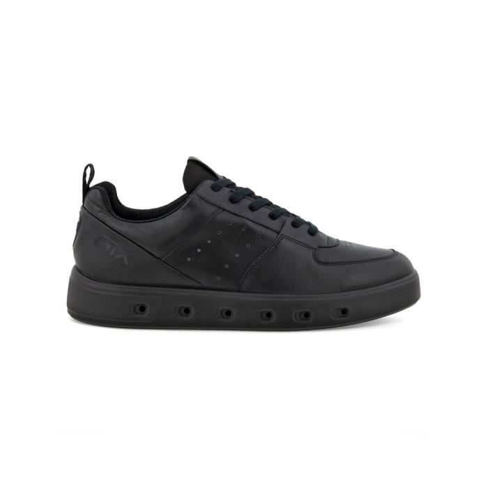 ECCO Baskets Homme ECCO - Cuir Noir - Talon Plat - Lacets - Blanc
