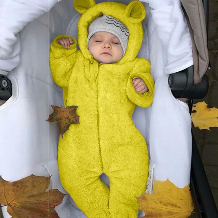 Nouveau Ne Bebe Garcon Hiver Polaire Combinaison Solide A Capuche Barboteuse Manteau Chaud Outwear Jaune Jaune Cdiscount Pret A Porter