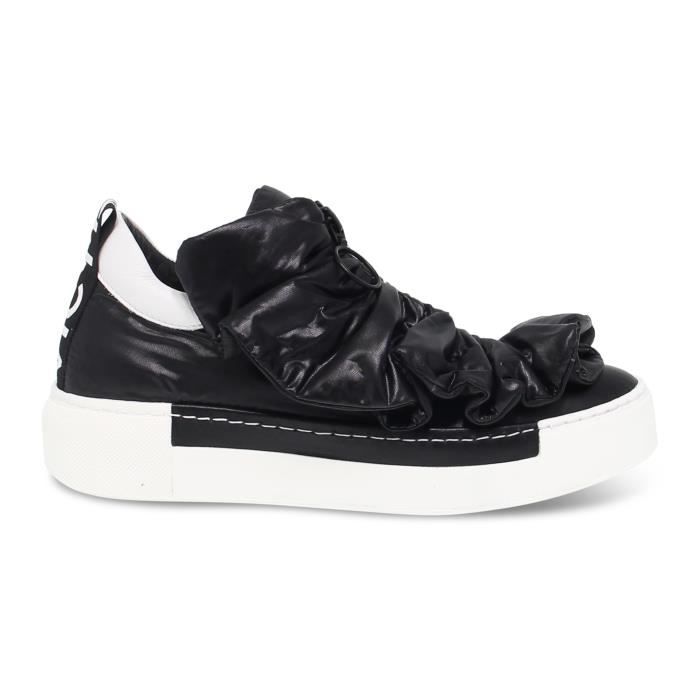 VIC MATIE Baskets - VIC MATIE - M 7757 N - Cuir et nylon - Noir et blanc - Talon compensé