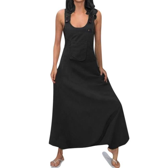 Salopette Femme Élégant Curvy Pantalon De Combinaison Femme Baggy Overall Sans Manches Col En V Complet Jambe Large Longue Combinaisons Femme Élégant Chic Rompers Robe Casual Cocktail, Noir , S - 4