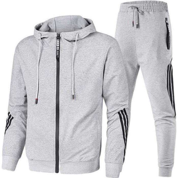 Gris Ensemble de Sport Jogging Veste Capuche et Pantalon Taille