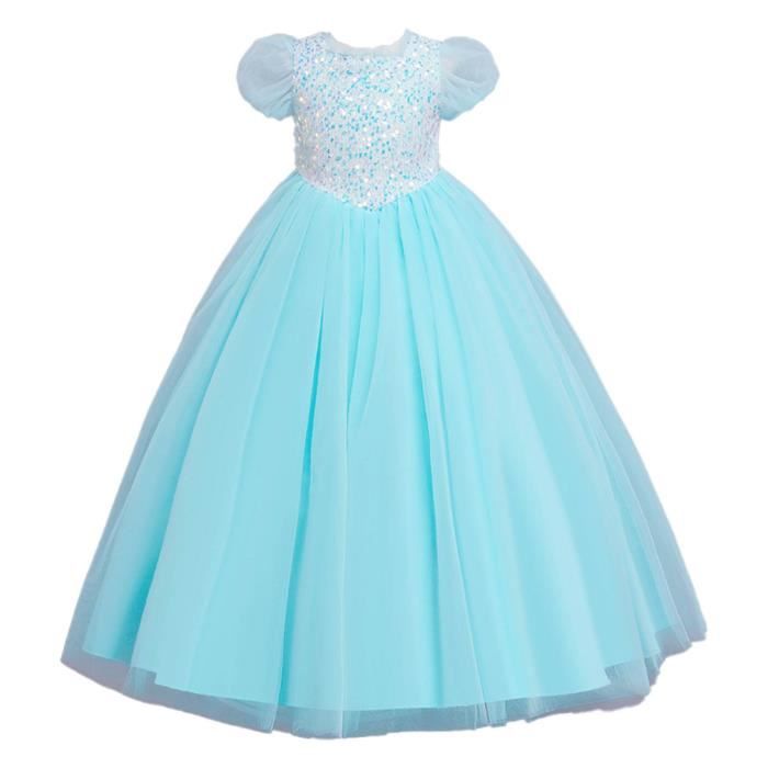 Robe Princesse Fille Sans Manches - Mousseline, Genou, Tailles 2 à 16 Ans, Pour Mariage, Baptême, Fête