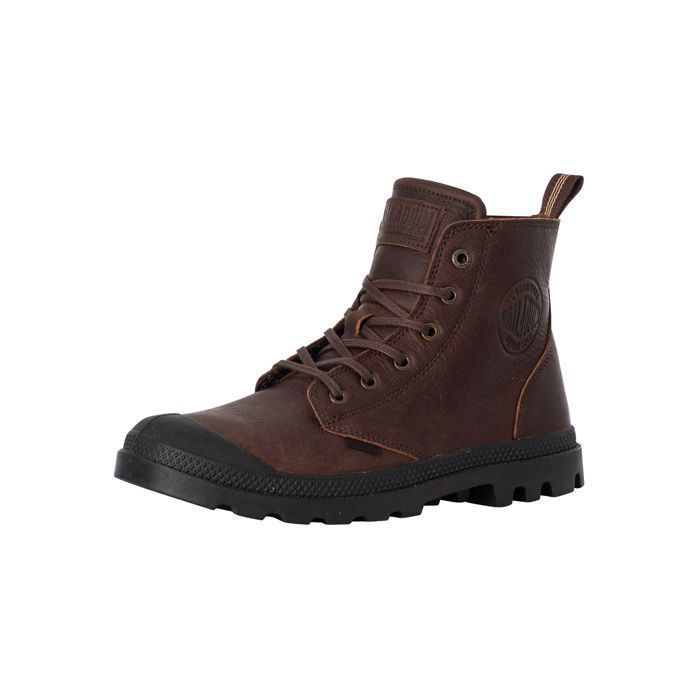 Bottines Palladium Pampa Cuir Marron Zip d'aisance Moka