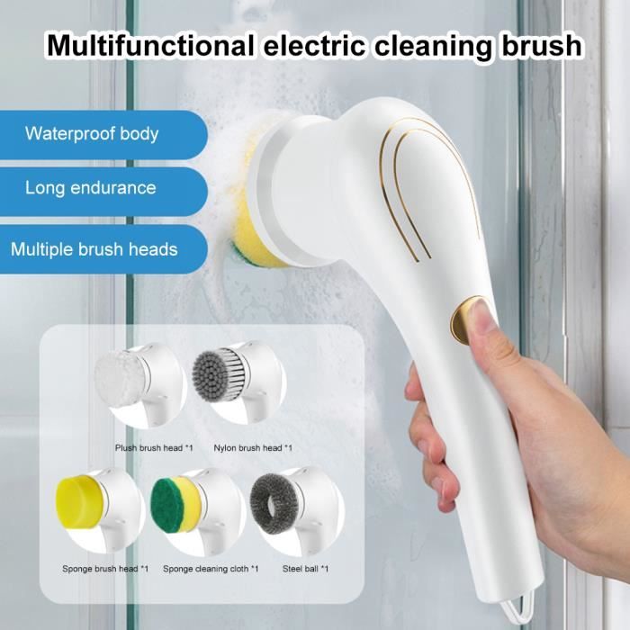 Brosse électrique rotative – Brosse de nettoyage électrique avec 5 têtes de  brosse, brosse à récurer rechargeable pour salle de bain - Cdiscount  Bricolage