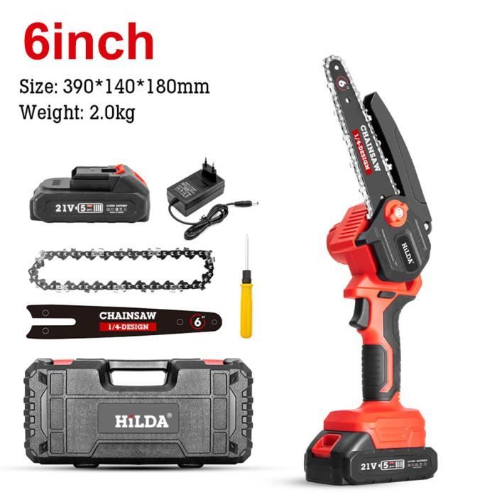 Tronçonneuse à Batterie 16 Pouces 21V - Sans Fil Avec 2 Batteries 4Ah, Moteur Sans Balais, Graissage Auto Et Tension Chaîne Sans Outil
