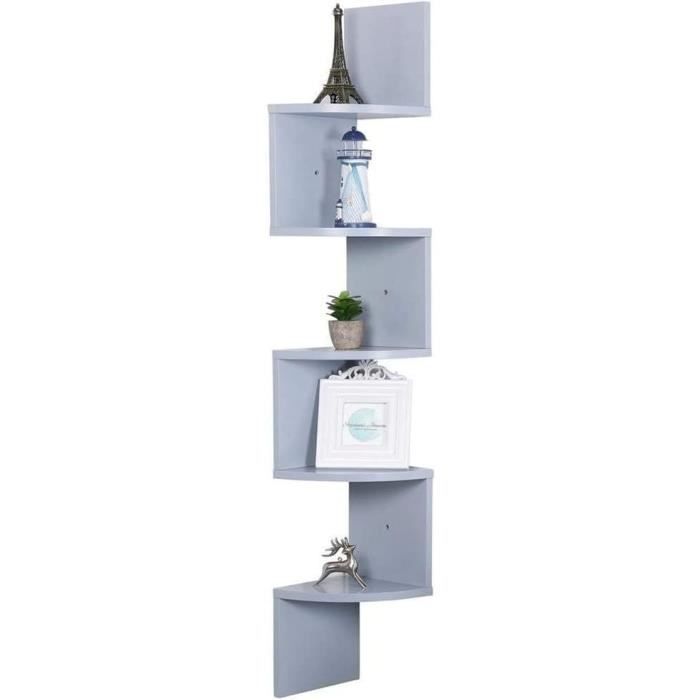 Étagère Murale D'angle En Bois Pin Massif – Meuble à Deux Niveaux, Finition Chêne Foncé, 46 Cm