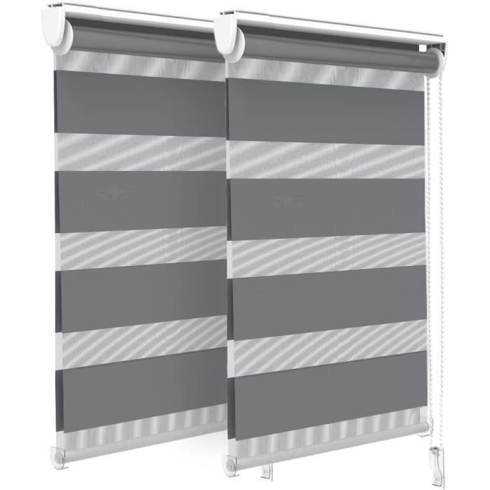 Lot De 2 Stores Enrouleurs Jour Nuit 55x150cm Blanc - Tissu Double Sans Perçage Pour Fenêtres Et Portes