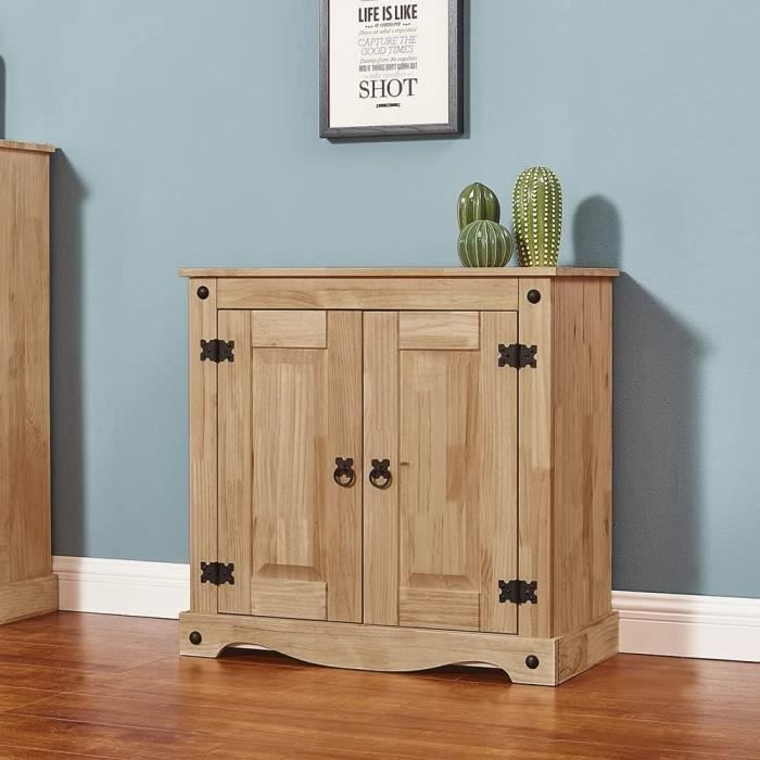 Buffet Chêne DEUBA 107cm - 3 Portes 2 Tiroirs - Meuble De Rangement Mural - Neuf