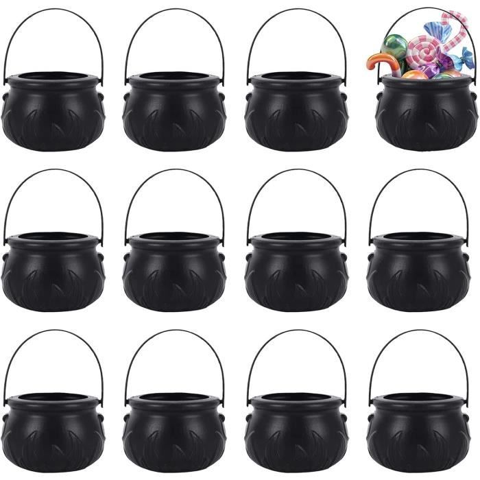 Lot De 12 Mini Chaudrons Noirs Pour Halloween - Idéaux Pour Bonbons Et Décorations