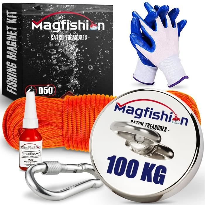 Magfishion - Aimant Neodyme Puissant - 100 kg – Aimant de Pêche - Ø 50