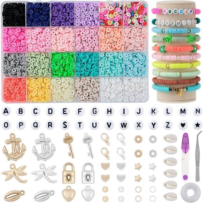 I LOVE MOM Perle Plate pour Bracelet Kit Bricolage Enfant,Perles pour  Bijoux Perles Heishi Kit Bracelet,Perle Pastel avec Perles296