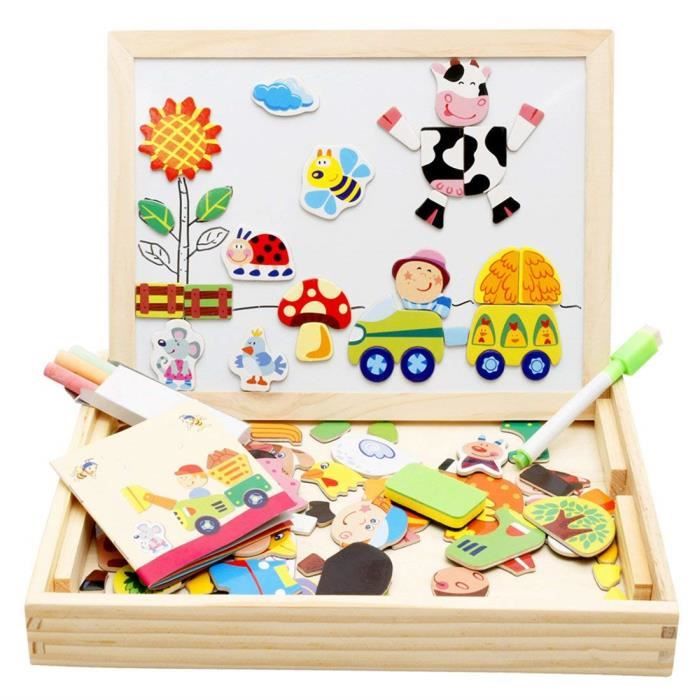 Puzzle Magnétique Bois Uping - Tableau Double Face Craie/Stylo, 130 Pièces Animaux Marins, 3+ Ans
