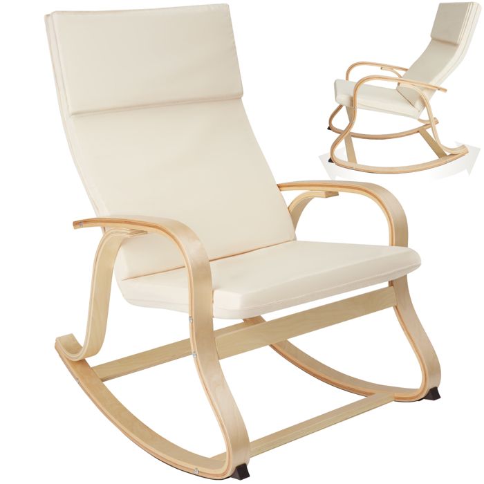 Fauteuil à bascule - TECTAKE - Fauteuil à bascule ROCA en bois de bouleau rembourrage confortable 65 x 94 x 100 cm - Beige