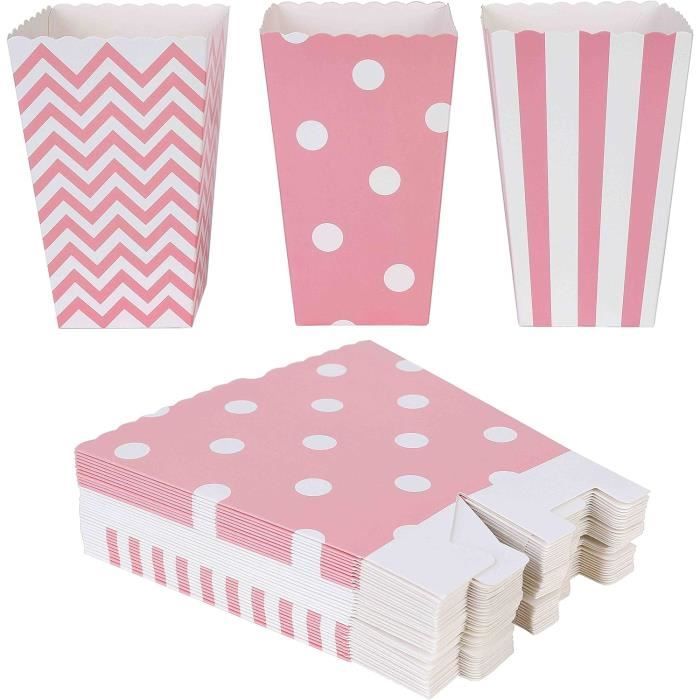 50 Mini Boîtes à Popcorn En Carton Rose – 5,5 X 5,5 X 10,7 Cm – Pour Anniversaire, Mariage, Cinéma, Noël – Assemblage Facile