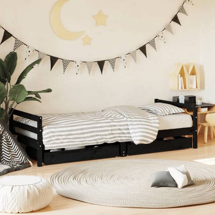 vidaXL Cadre de Lit pour Enfants avec Tiroirs Lit Simple avec Tête de Lit et Pied de Lit Meuble de Chambre Scandinave 834437
