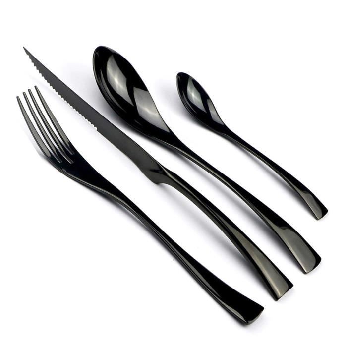 Pleafind Couverts De Table 72 Pièces Pour 12 Personnes - Set Complet Acier Inoxydable Noir Avec Couteaux à Steak
