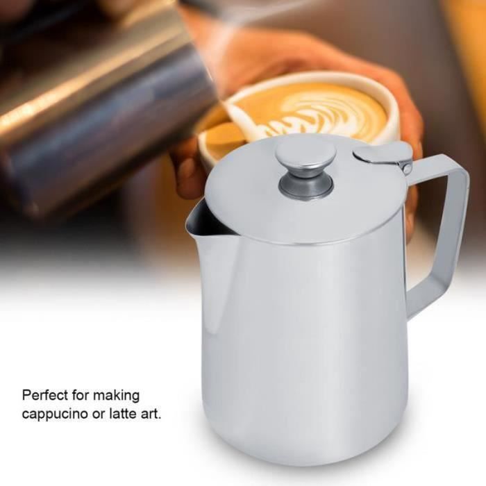 Pichet à Lait En Inox 600 Ml Pour Mousse à Lait – Passe Lave-vaisselle, Bec Verseur Précis, Idéal Cappuccino
