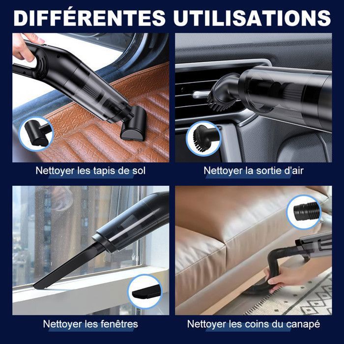 Aspirateur Voiture Main Sans Fil: 19000Pa Portable Mini Aspirateur Puissant 7500mAh - Rechargeable USB Car Cleaner Petit avec 3 Filtres - Aspirateurs à Main pour Car Bureau Table Canapé Maison Matelas