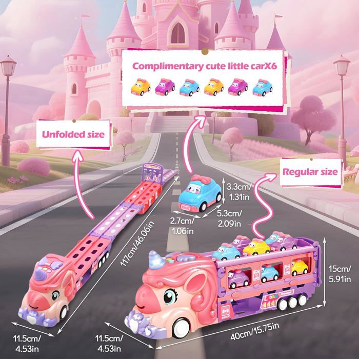 JOYIN Mini camion transporteur de dinosaures avec 6 véhicules, jouet en caoutchouc doux, avec musique et son fort, lumières clignotantes, cadeaux pour garçons et filles à partir de 2 ans (Orange JOYIN Mini camion transporteur de dinosaures avec 6 véhicules, jouet en caoutchouc doux, avec musique et son fort, lumières clignotantes, cadeaux pour garçons et filles à partir de 2 ans (Orange