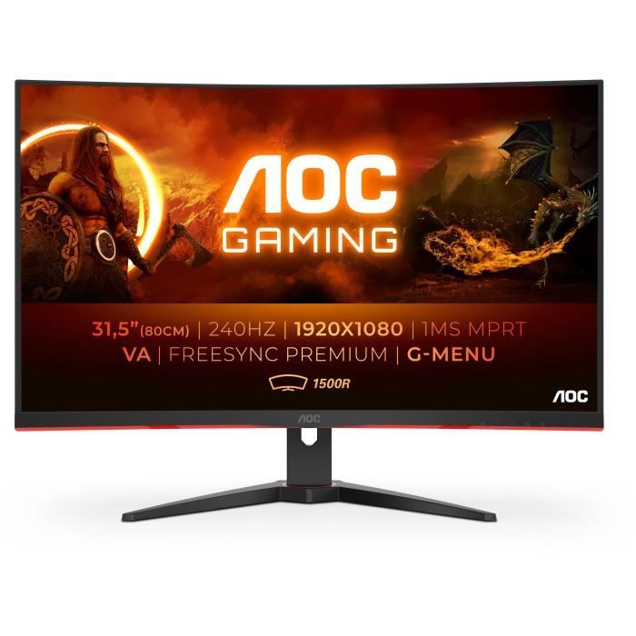 Ecran PC Gamer - AOC - C32G2ZE/BK - 31,5 VA Incurvé FHD 0,5ms 240Hz HDMI  DisplayPort Pivot Freesync - Cdiscount Informatique
