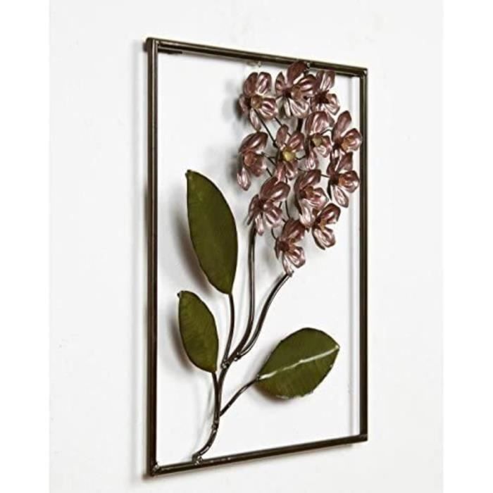 Cornice Murale In Metallo Con Ortensia In Rilievo – 35x35 Cm – Placca Floreale Colorata Per Soggiorno E Camera Da Letto