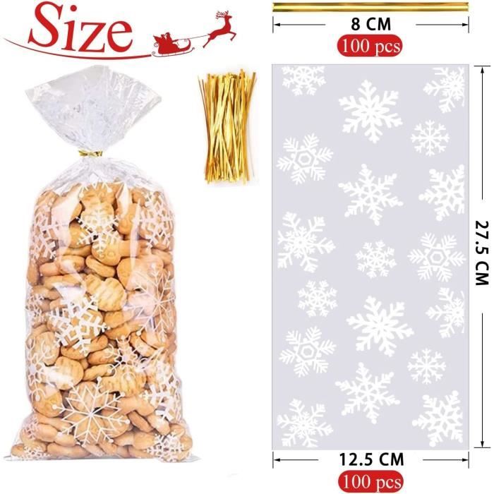 100pcs Sachets En Plastique Noël Pour Bonbons & Biscuits, Sacs De Cadeau Noel Avec Cravates