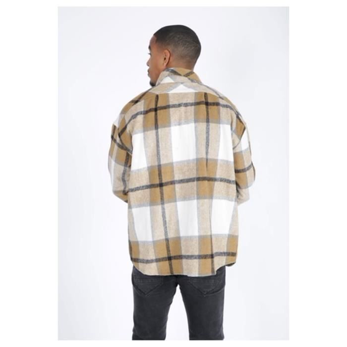 Surchemise polaire carreaux Beige Homme Cdiscount Pr t Porter