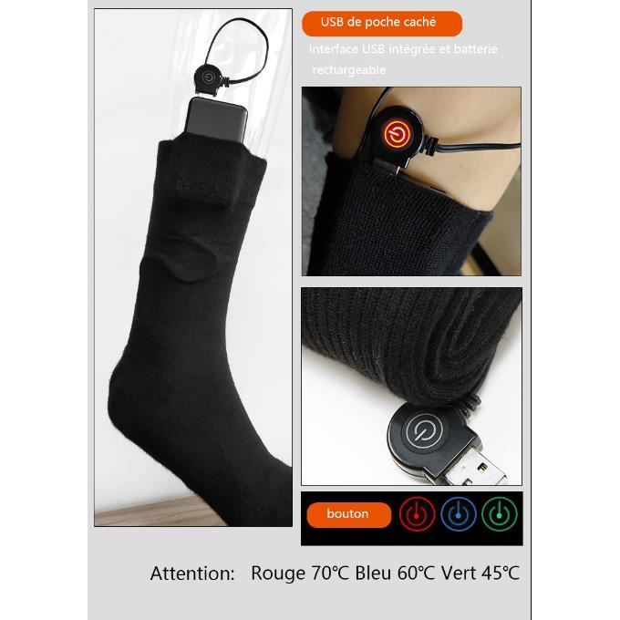 Chaussettes chauffantes Rechargeable Batterie Électrique Unisexe Thermique  Chauffe-pieds
