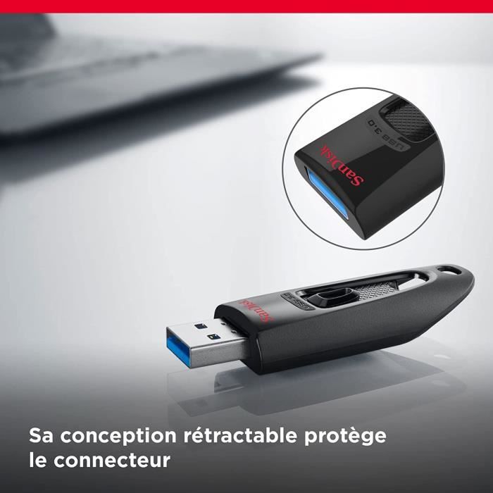 SanDisk Ultra 128 Go, Clé USB 3.0, avec une vitesse de lecture allant  jusqu'à 130 Mo/s, Noir - Cdiscount Informatique