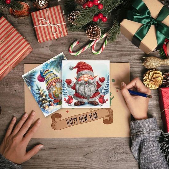 Kit De Cartes De Noël Peinture Diamant : Renne Et Bonhomme De