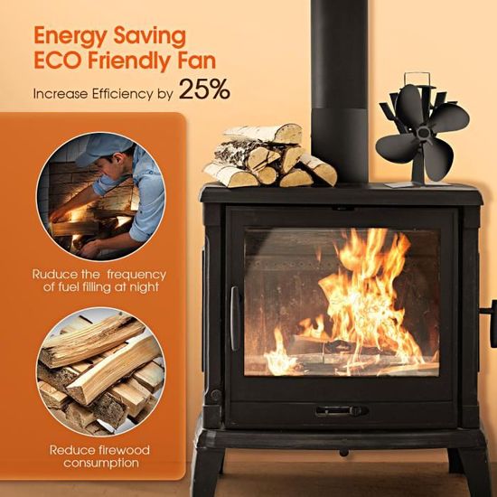Ventilateur poele à bois à 12 pales pour la combustion de bûches ventilateur  de cheminée silencieux à économie d'énergie Noir - Cdiscount Bricolage