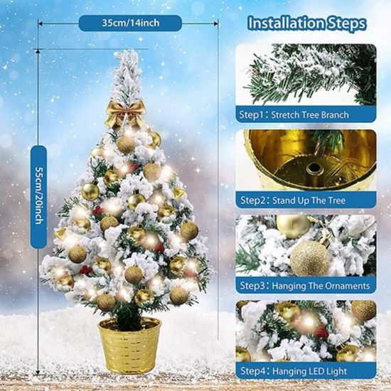 Lot De 2 Mini Sapin De Noël Artificiel Pré-Éclairé, 45,7 Cm, Sapin De