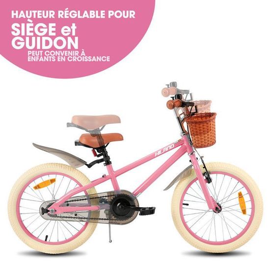 HILAND Velo Enfant 18 Pouces pour Fille garcon 7 9 Ans avec Roues stabilisatrices Frein a Main et Frein a retropedalage Panier Cdiscount Sport