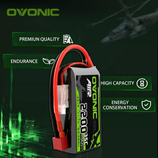 Batterie Lipo 3S 2200mAh 11,1V 35C OVONIC - Pour Voiture RC, Avion, Hélicoptère