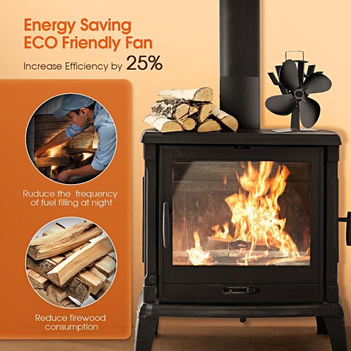 Ventilateur de poêle à bois à 4 lames, brûleur à bois, écologique,  silencieux, chaud pour l'hiver, Distribution de chaleur efficace pour la  maison - AliExpress