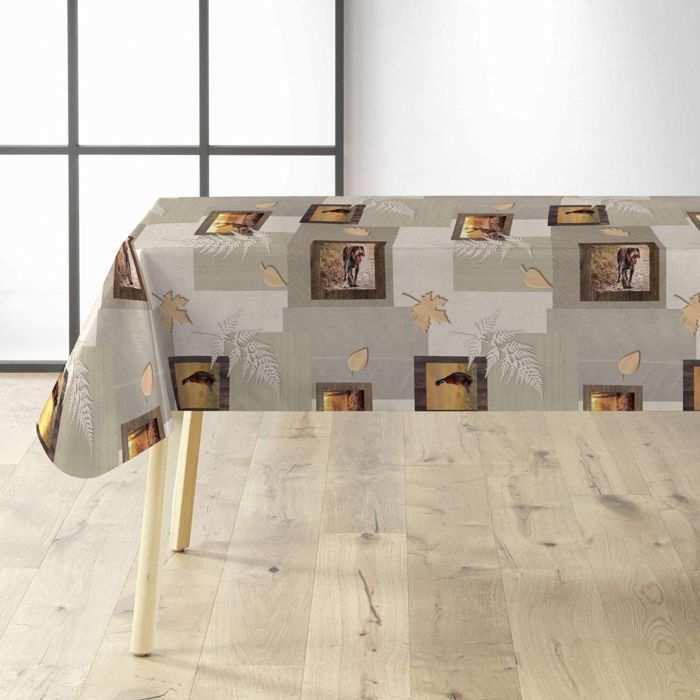 ANRO Nappe en toile cirée - Lavable - Pour table de jardin - Motif chasse - Impression photo - Ronde - 140 cm - Bord coupé