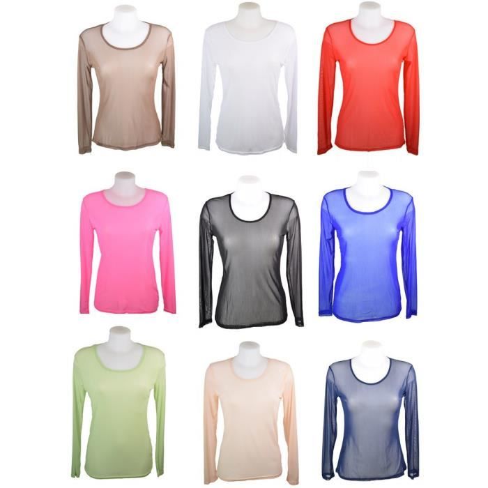 T shirt sous pull femme en voile transparent couleur noir 38 42