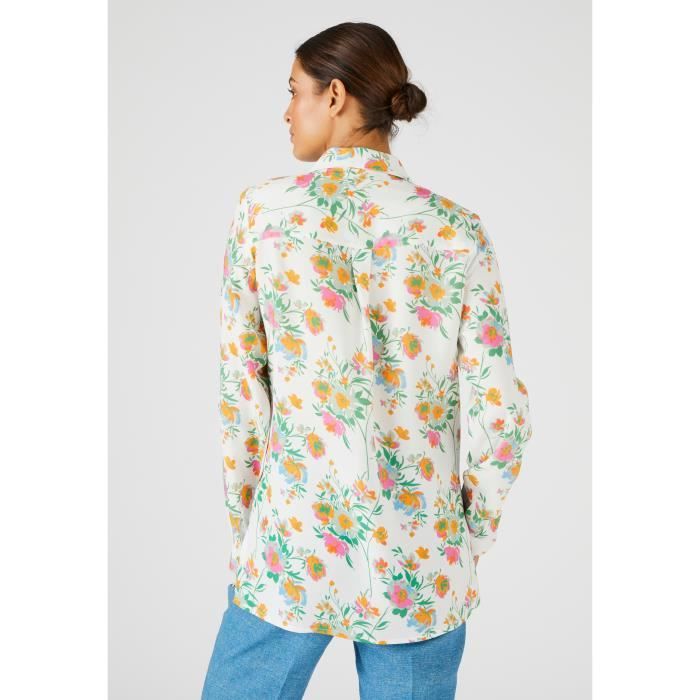 Chemisier femme Damart doux imprime fleurs manches longues Ecru fleuri