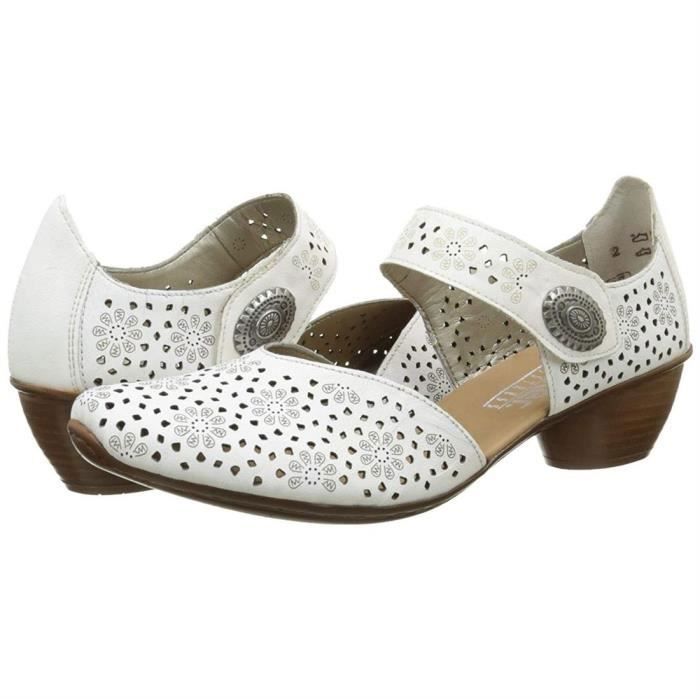 Sandales Femme Rieker Mod le Starly Cuir Blanc Talon 5 cm