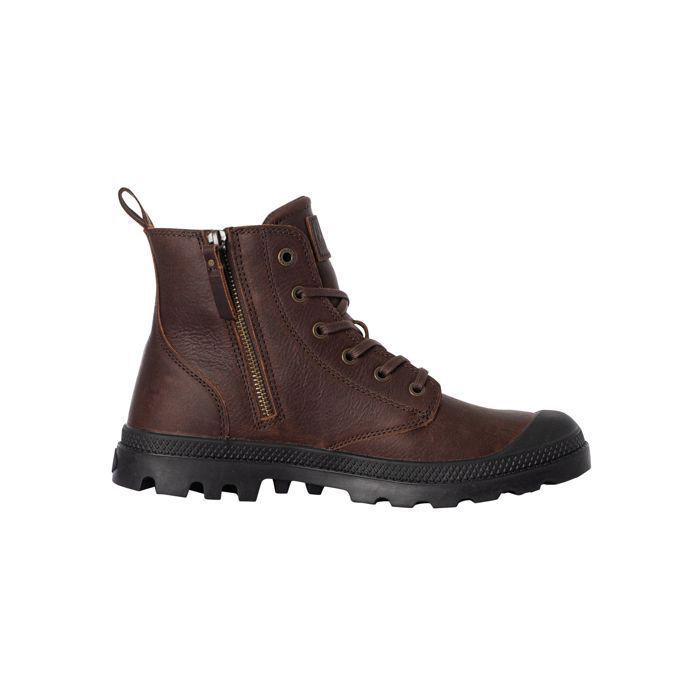 Bottines Palladium Pampa Cuir Marron Zip d'aisance Moka