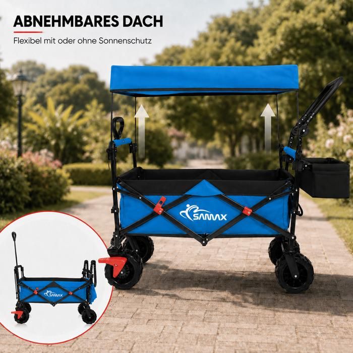 Chariot De Transport Pliable SAMAX - Remorque Jardin - Capacité 100kg - Roues Tout-terrain - Noir/Vert