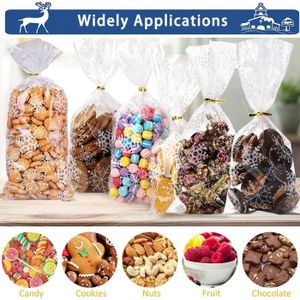 Jizxol Lot De 120 Sacs à Bonbons De Noël En Cellophane Avec 150 Rubans étalliques à Replir