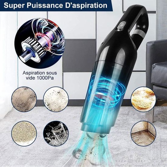 EVARY Aspirateur à Main Sans Fil 15000 Pa – Portable Voiture & Maison – LED + 4-en-1 (Aspiration/Soufflage/Gonflage/Lumière) Poils Animaux