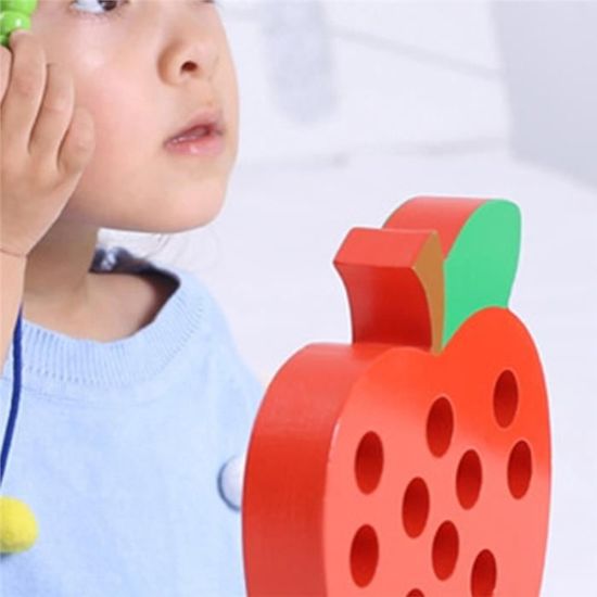 Toyvian Enfants Enfilage Apple Éducatif Développement précoce Bloc de Bois Casse-têtes Jeu de Voyage Jouets à laçage Motif Pomme 