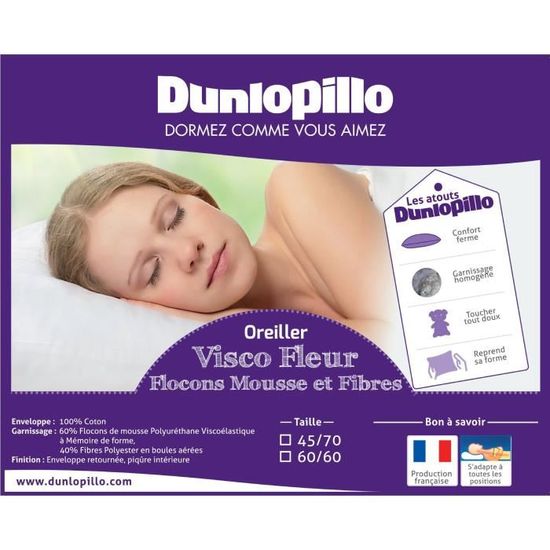 Dunlopillo Visco Nature Oreiller Blanc 45 x 70 cm