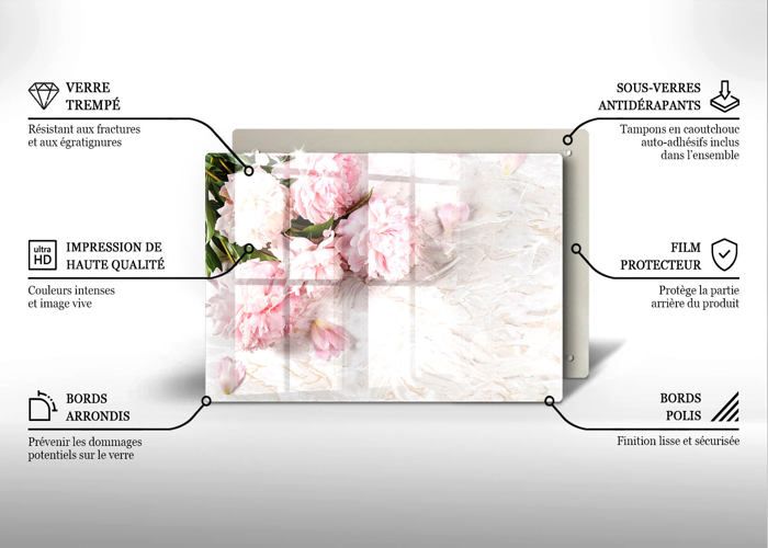 Coloray Planche À Découper Induction Cuisson 80x52 cm Verre Trempé Tapis de Découpe Protection Plaque de Cuisine - Fleurs Bohemian Aquarelle florale
