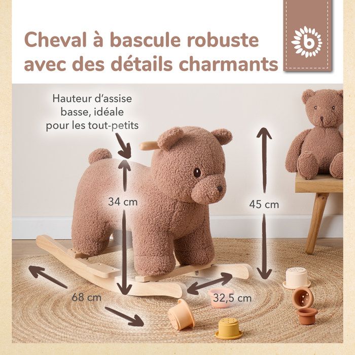 Bieco Peluche Animal à Bascule Ours Mika | Cheval a Bascule Bebe 1 An | Cheval à Bascule Animal a Bascule Bebe Animaux a Bascule Enf - Jeux - Jouets