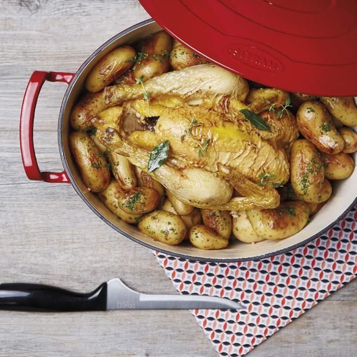 Sitram Cocotte Ovale 9L Fonte D'Acier Émaillée Rouge/Crème - Idéale Pour Mijoter Et Rôtir